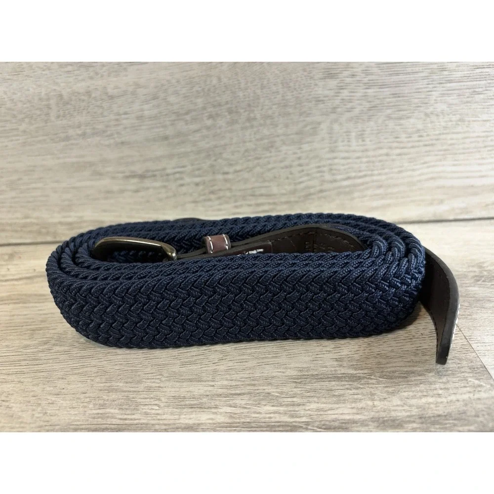 Genuine Leather Braided Fabric Belt Mens‎ Size XL Blue Brown Buckle
